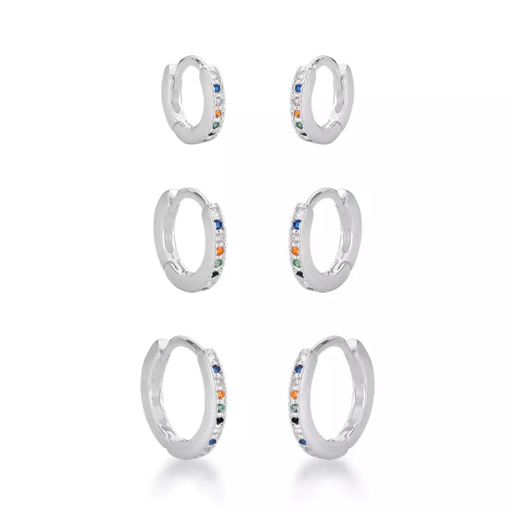 Trio argolas cravejadas coloridas