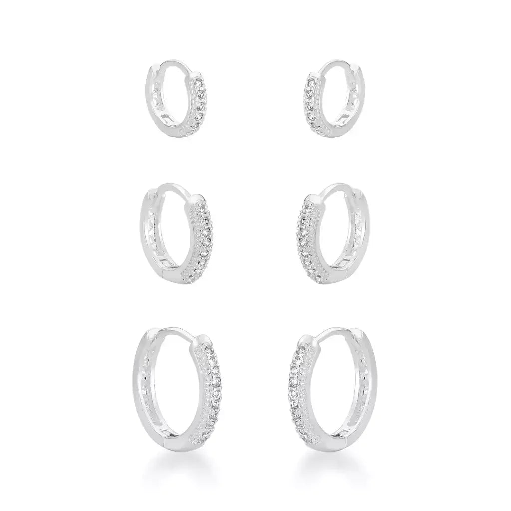 Trio argolas cravejadas prata