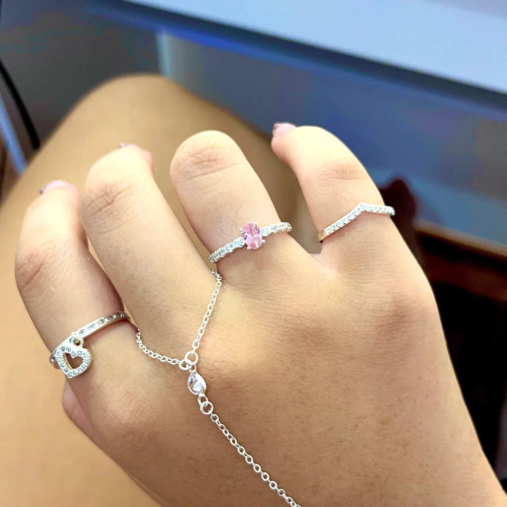 Anel solitário oval rosa