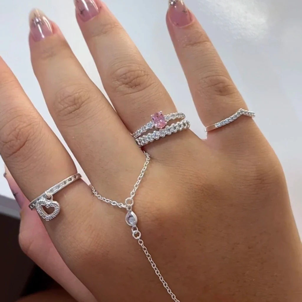 Combo solitário oval rosa + aparador cravejado