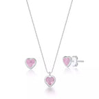 Kit colar + brincos coração ponto de luz rosa