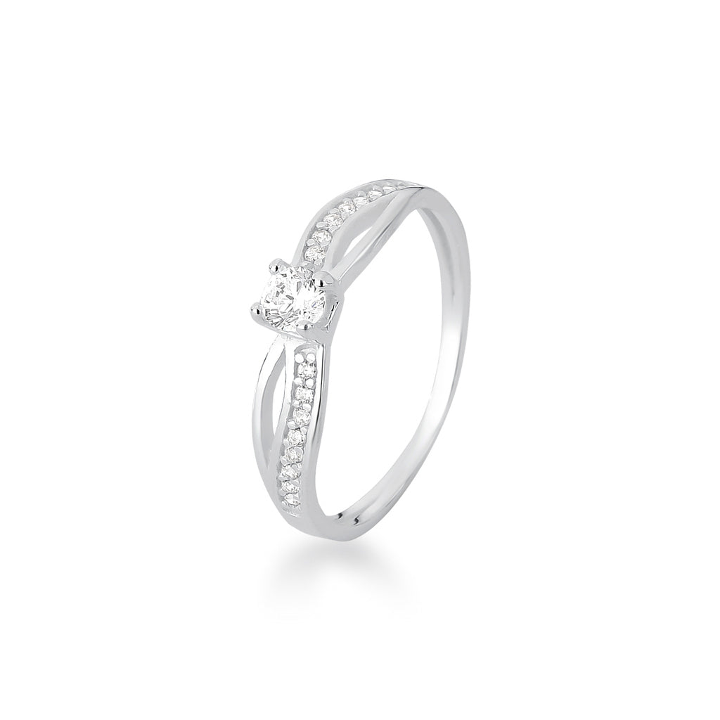 Anel solitário transpasse cravejado