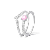 Kit anel Aurora rosa+V cravejado