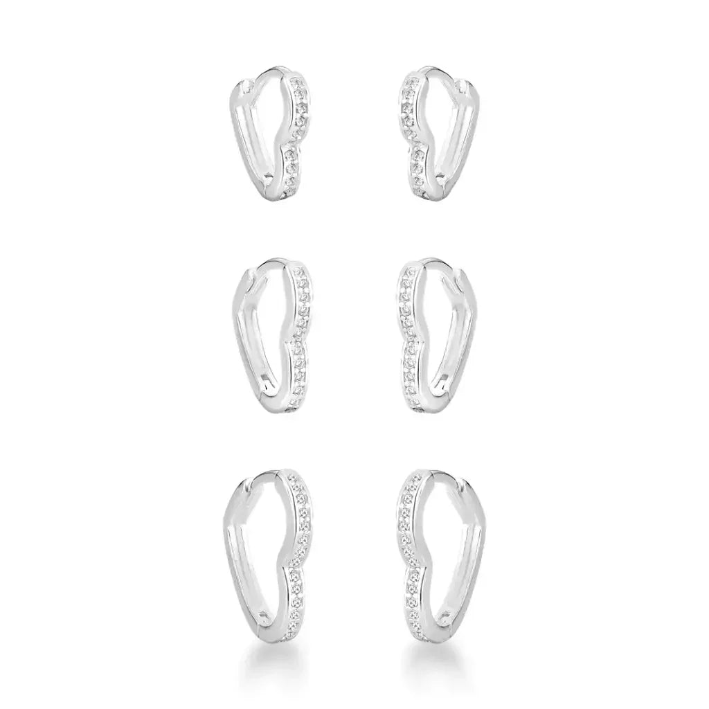 Trio argolas coração cravejada