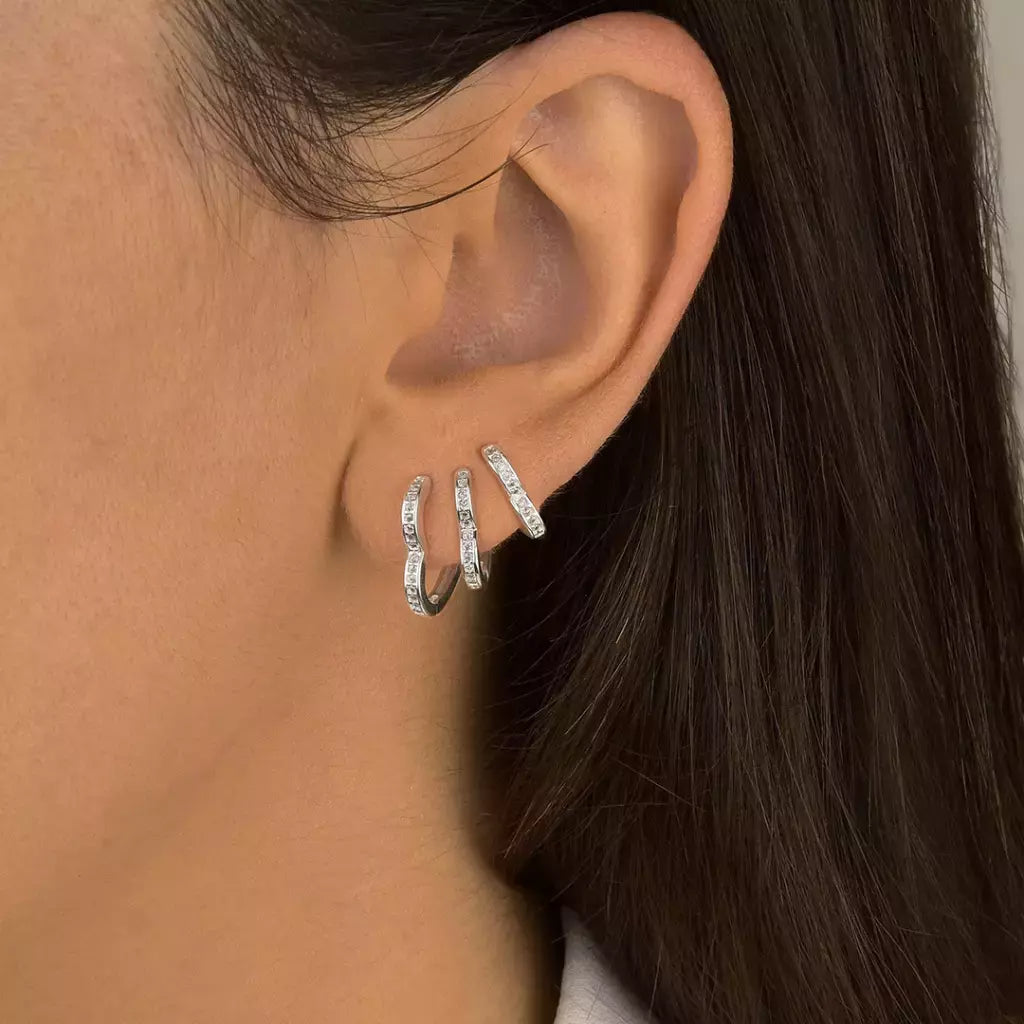 Trio argolas coração cravejada