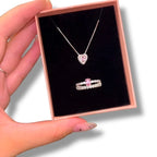 Combo solitário oval rosa + aparador cravejado