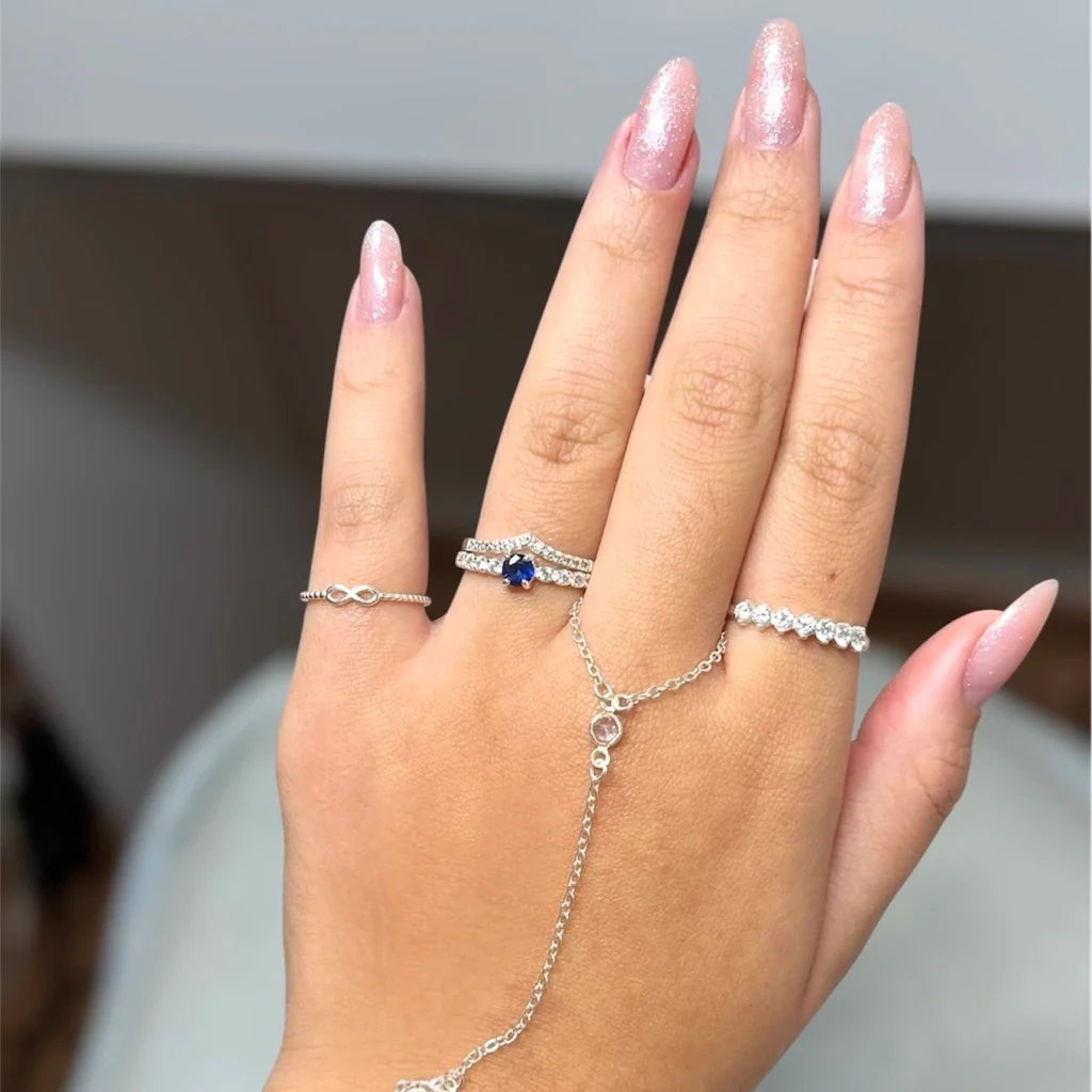 Kit anel Solitário azul+V cravejado