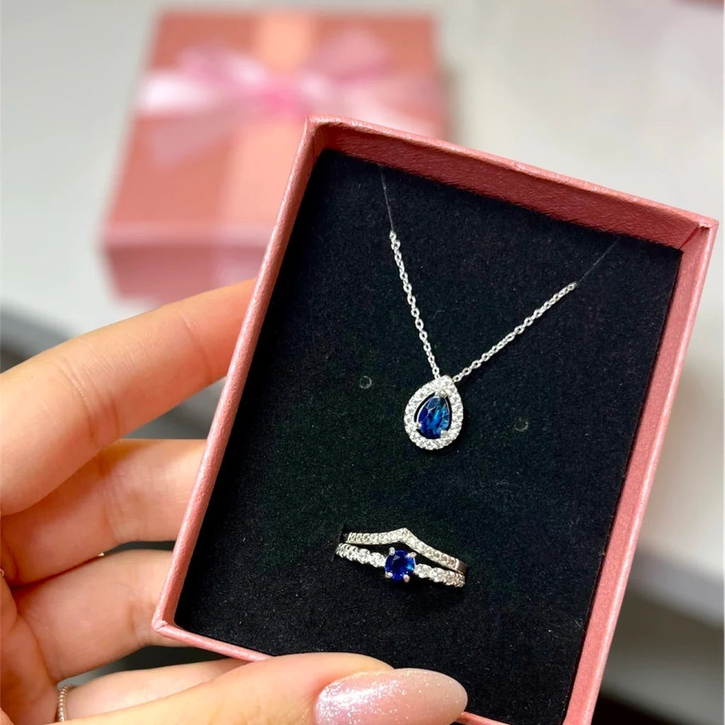 Kit anel Solitário azul+V cravejado