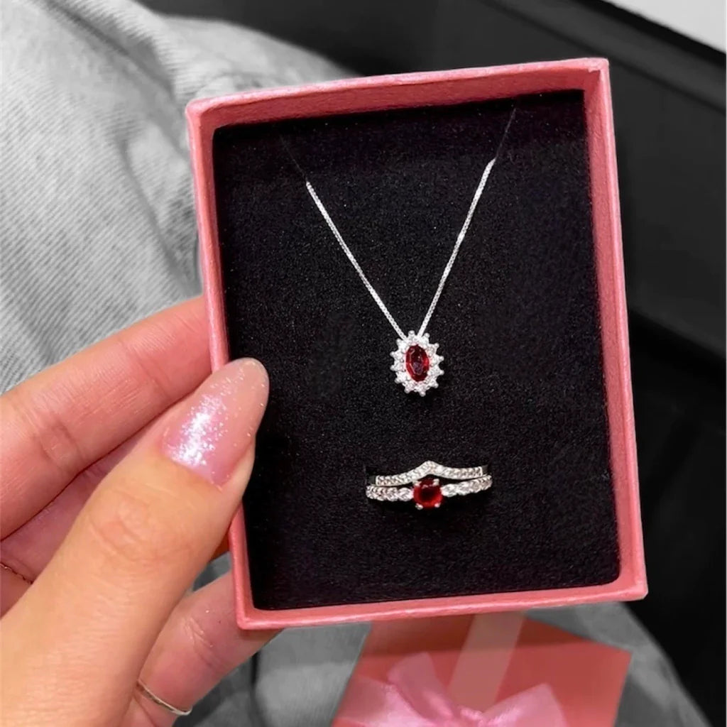 Kit anel Solitário Vermelho+V cravejado