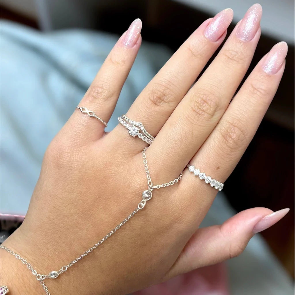 Kit anel Solitário Cristal+V cravejado