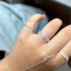 Kit anel Solitário Cristal+V cravejado