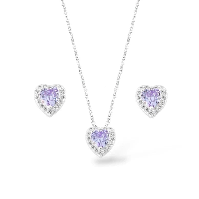 comjunto Colar Coração cravejado roxo Rapunzel